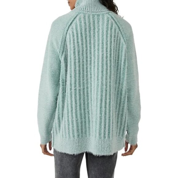 Free People Big City Turtleneck Oversized Ribbed Pullover Sweater Blue Women XS - Picture 4 of 12